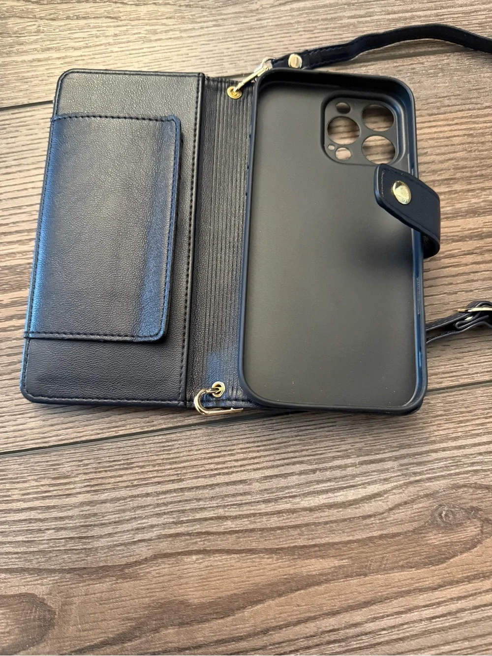 Black Leather Crossbody Phone Wallet with Strap iPhone 16 pro max